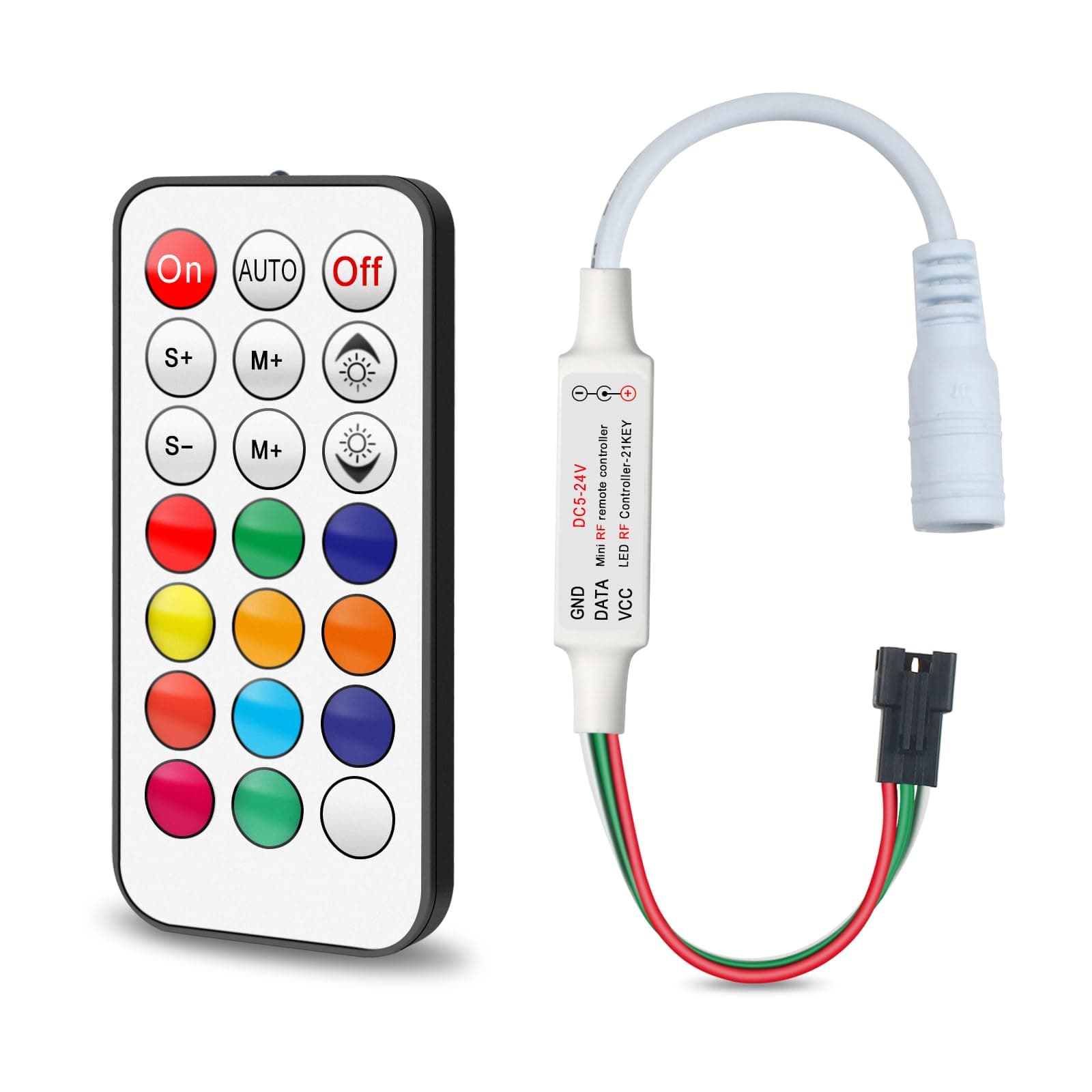 RGBZONE DC5-24V Mini 21 Key RF Remote Controller for WS2811 WS2812B LED Dream Color Strip Light, Multi-Colored