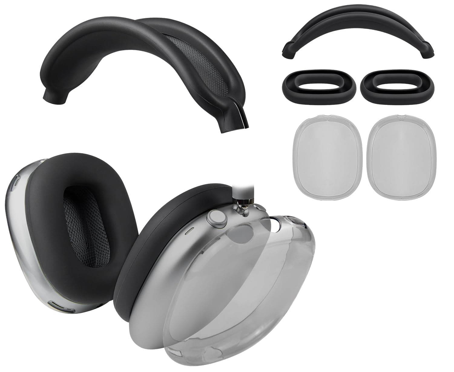 SOULWIT Protective Kit for AirPods Max 2/1 (2026/2024/2020, USB-C/Lightning), Headband Cover + TPU Case Protector + Silicone Ear Pad Covers, Sweatproof, Washable, Anti-Scratch (Black)