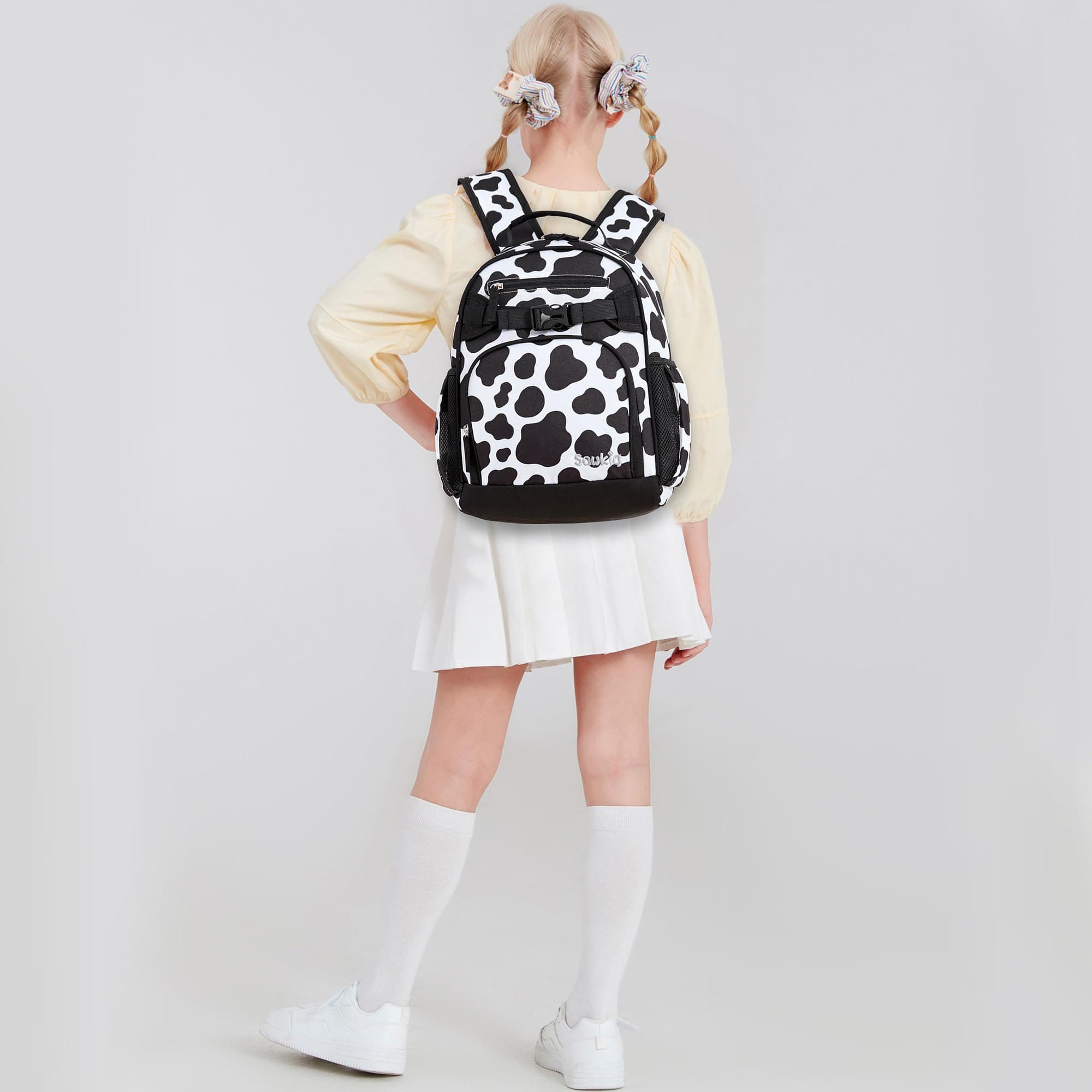 Cute Small Little Kids Cow Print Backpack Kindergarten Preschool Backpacks for Girls Ages 2-4-6 (Black Cow Print)