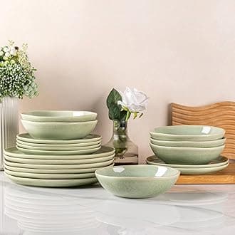 Ceramic Dinnerware Sets,Handmade Reactive Glaze Plates and Bowls Set,Highly Chip and Crack Resistant | Dishwasher & Microwave Safe,Service for 6 (18pc)