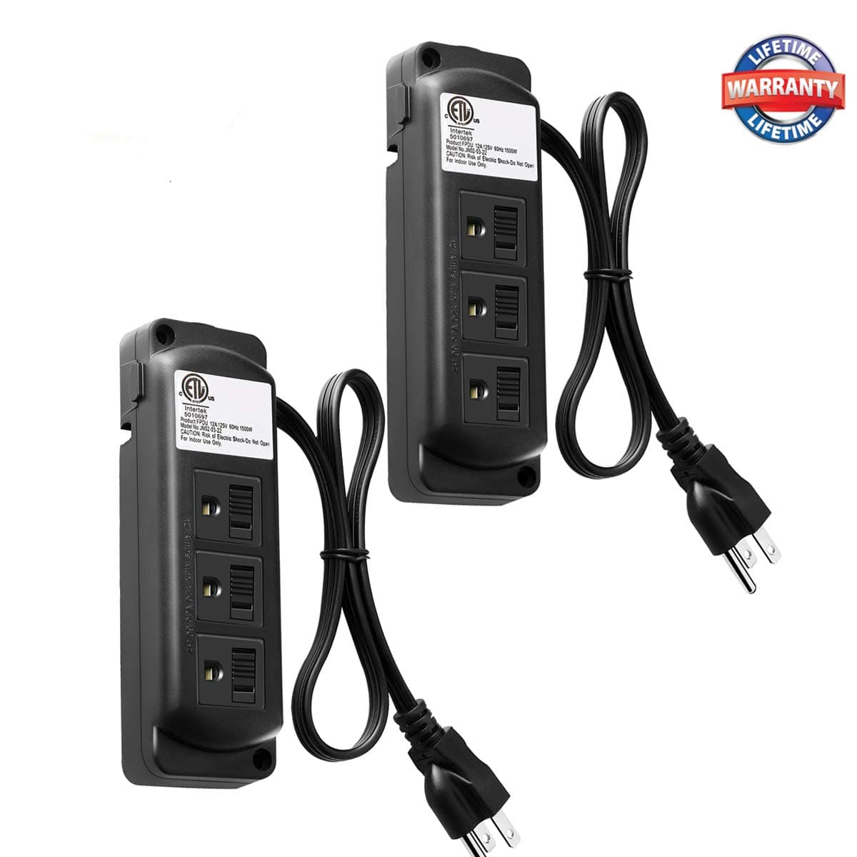 Desk Power Strip 3 Outlets, Small Power Outlets with Sliding Safety Covers, Socket 1.64 ft Long Power Cord, Mountable on Wall (2 Pack) (Black)