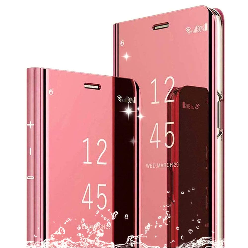 DAYNEW for Huawei Mate 20 Lite Case Cover,Mirror Smart Flip Cover Stand Function Plating Ultra Slim Fit Makeup Practical Protective Case For Huawei Mate 20 Lite-Rose gold