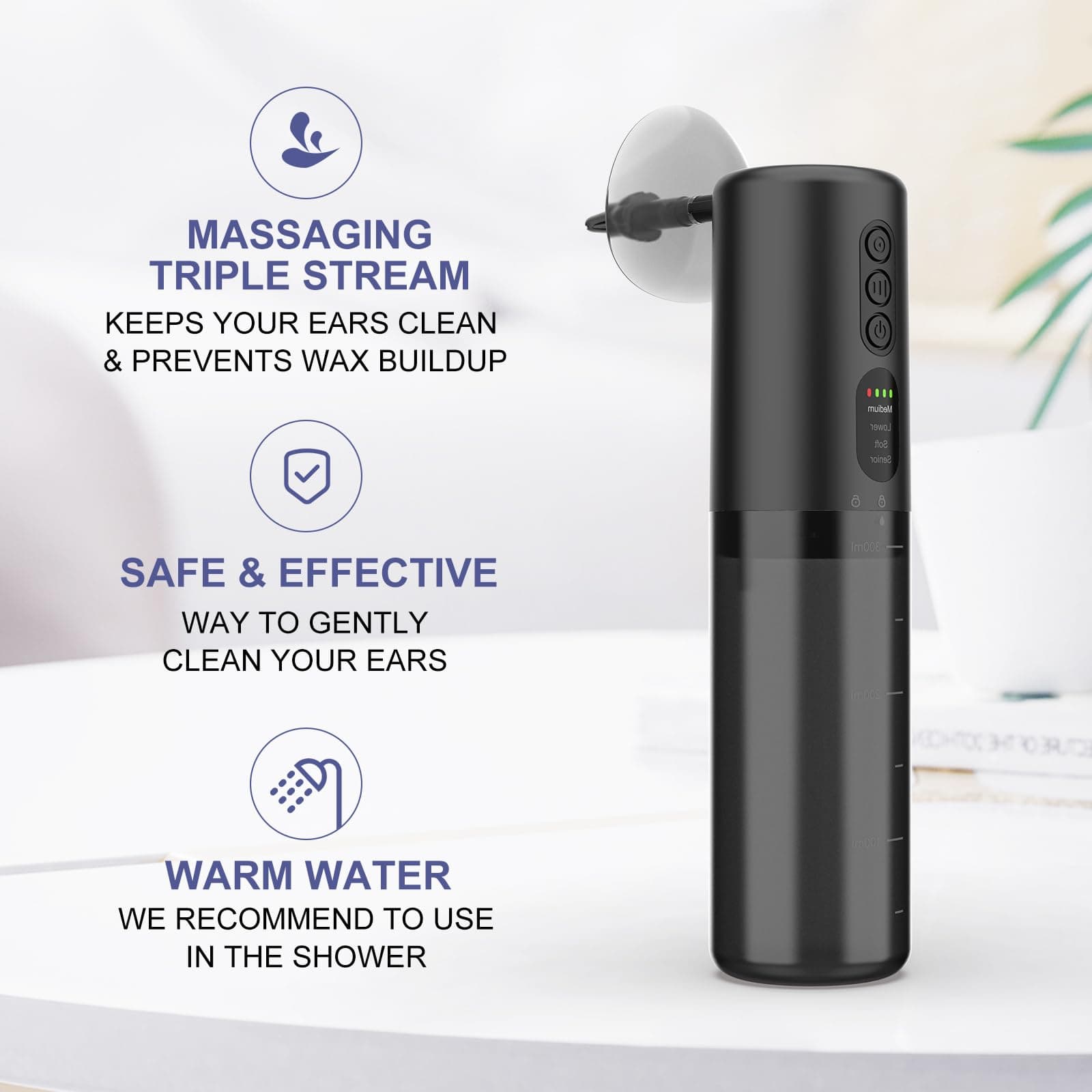 omxa Ear Wax Removal, Ear Cleaner, Ear Wax Removal Tool, Ear Wax Remover with 4 Cleaning Modes for Home Use Adult Kids, 15 Disposable Tips, USB Rechargeable