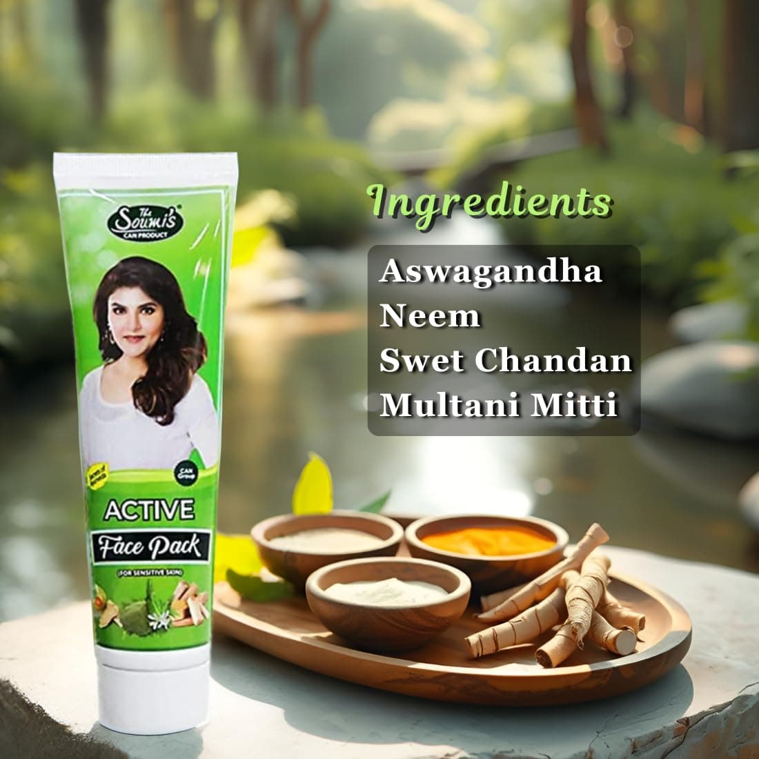 THE SOUMI'S CAN PRODUCT Active Face Pack | Acne, Pimples & Blemish Treatment | Brightening & Deep Cleansing Face Pack | Formulated with Multani Mitti, Neem, Chandan & Ashwagandha for Clearer Skin |