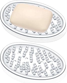 2 Pcs Plastic Soap Holder Soap Dish Bar Saver Tray with Holes Sponge Holder for Kitchen Bathroom Shower Counter, 4.5 x 3 x 0.7 Inches (Clear)