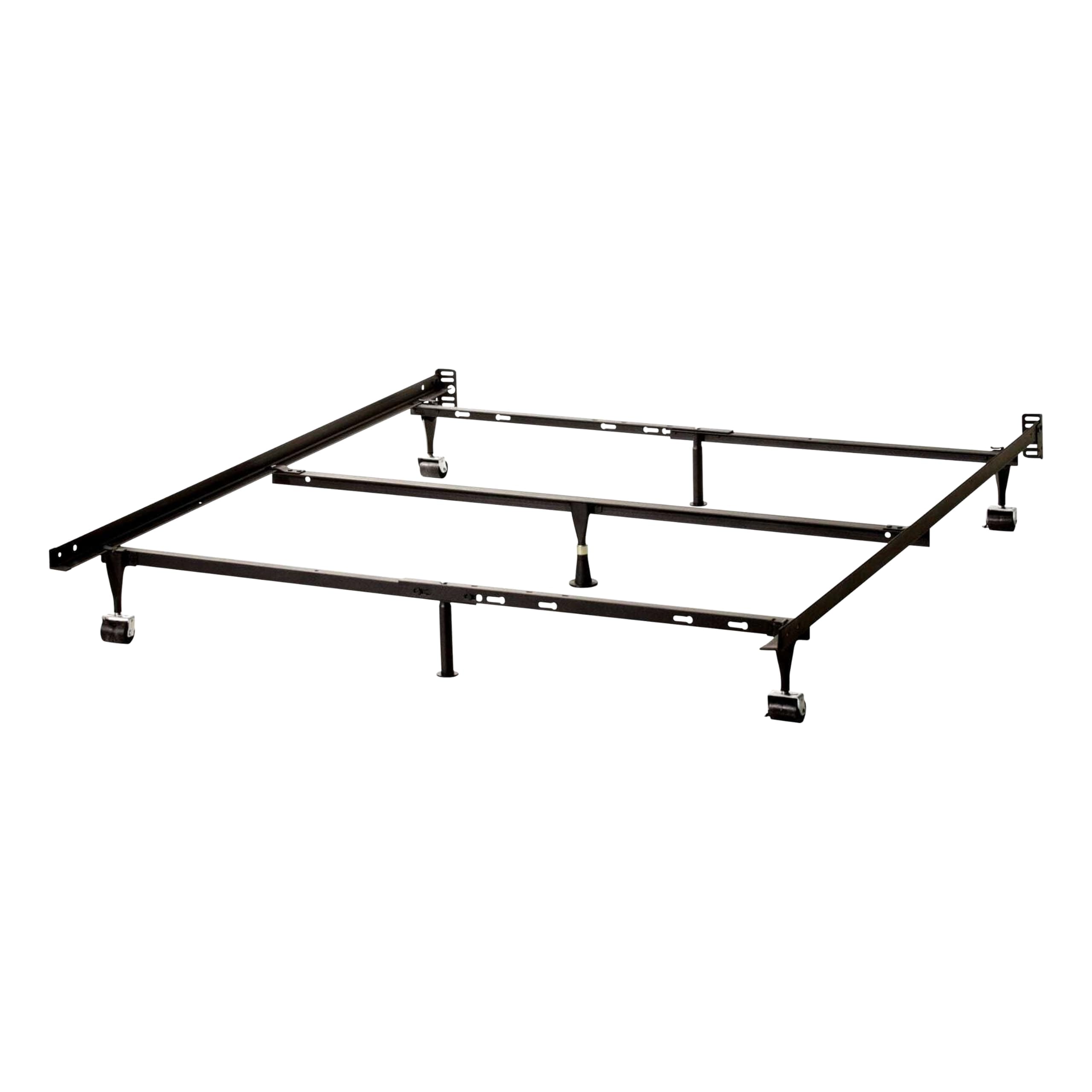 Kings Brand 7-Leg Super Duty Adjustable Metal Bed Frame (Queen/Full/XL/Twin/XL) with Center Support bar & Rug Rollers&Locking Wheels