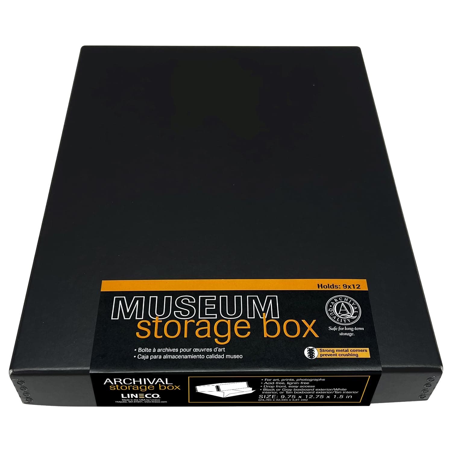 Lineco 9x12 Black Museum Drop Front Archival Storage Box. Acid-Free w/Metal Edge. Lignin-Free. Protects Documents/Prints from Fade or Discolor; Picture Longevity, Crafts, DIY. 733-2109