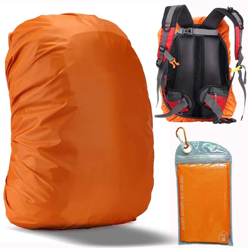 Evotopf Waterproof Backpack Rain Cover with Adjustable Anti Slip Buckle Strap & Sliver Coating Reinforced Inner Layer for Camping, Hiking, Traveling, Hunting, Biking and More, 40-50L(Orange)