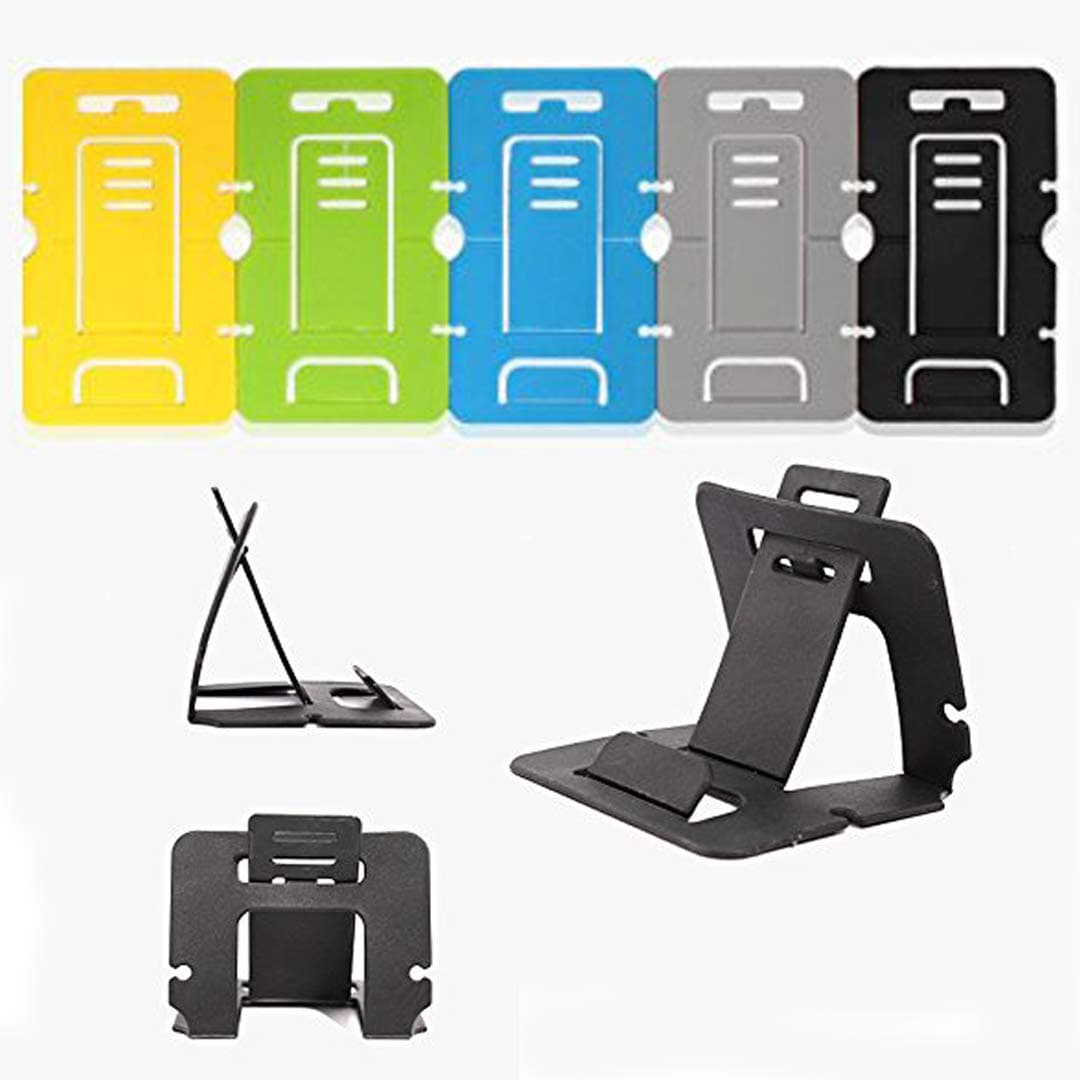 Credit Card-Sized Foldable Plastic Cell Phone Stands. Headphone Cord wrap/Winder/Organizer. Fits Right in Your Pockets and Wallet. Travel-Sized, Ultra-Thin Phone Stand. Pack of 5. Assorted Colors