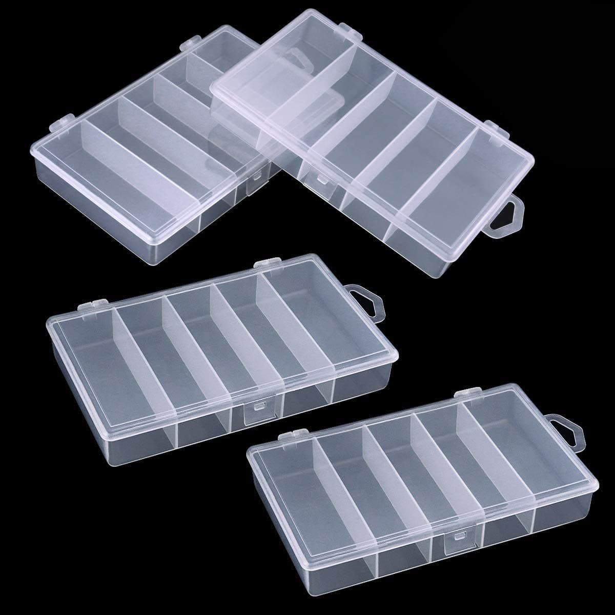 4 Pack 5 Grid Clear Plastic Fishing Tackle Bait Hooks Storage Box,Visible Bead Jewelry Making Findings Utility Organizer Container Case for Jewelry,DIY Crafts(7.1" x 4.3" x 1.2")