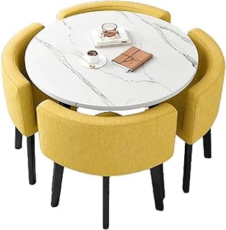Office Reception Room Club Table and Chair Set, Reception Table and Chair Combination, Negotiation Table Sales Office Shops Meetings Small Round Tables (Yellow,Cloth)