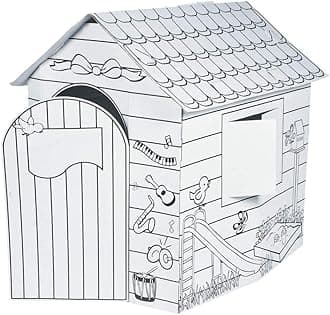 Fun Express Cardboard Playhouse for Kids Ages 4-8 - Large 28" x 34.5" x 3' Indoor Play House to Color | DIY Coloring House Cardboard Craft Kit for Toddler Activities & Rainy Day Fun