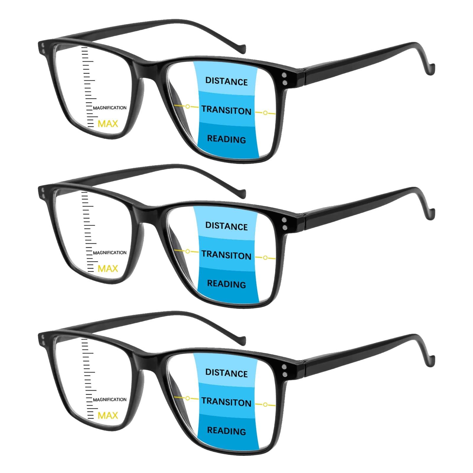 COJWIS 3-Pack Progressive Multifocus Reading Glasses Blue Light Blocking for Women Men Spring Hinge Computer Readers (3 3BLACK, 2.00, multiplier_x)