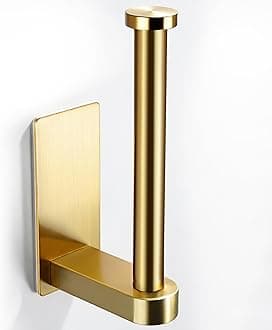 YIGII Adhesive Toilet Paper Holder - Self Adhesive Toilet Paper Roll Holder Wall Mount for Bathroom, Premium Thicken Brushed Brass Stainless Steel, Rustproof