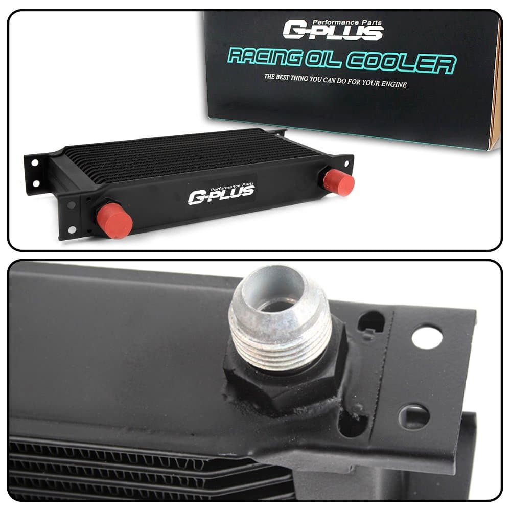 G-PLUS 30 Row AN10-10AN Universal Aluminum Engine Transmission Oil Cooler Kit + Oil Filter Adapter Kit Black