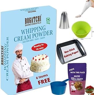 BOGATCHI Whipping Cream Powder, Tasty | Non GMO | Gluten Free, Whipping Cream for Cakes, Muffins, Cup Cakes, Tarts, Coffee, 180g , Free Measuring Spoon