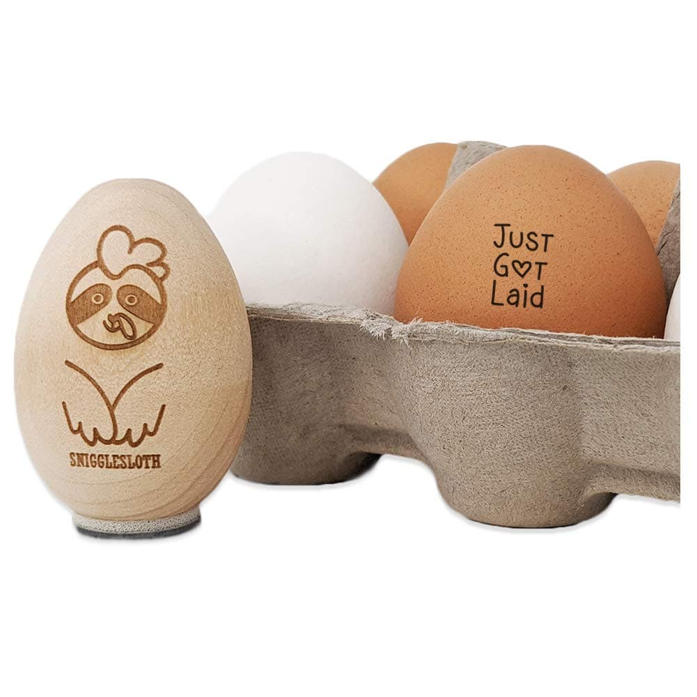 Just Got Laid withi Heart Chicken Egg Rubber Stamp - 1/2 Inch Mini