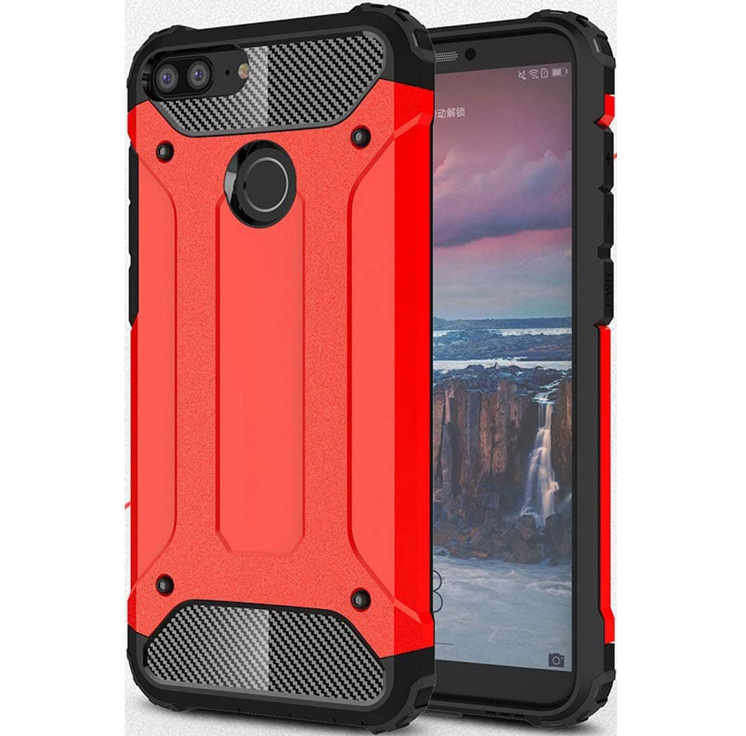 Huawei Honor 9Lite/10Lite Shield Case, Portable Carapace Armor Useful Devise Cover, LICHE Release Hard Scratch Protect Thin Slim Warrior Armour Phone Light Case for Huawei Honor10 Lite/9 Lite Red