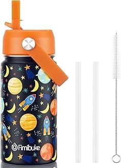 FimibukeKids Insulated Water Bottle - 14oz BPA-FREE 18/8 Stainless Steel Travel Tumbler Double Wall Vacuum Leak Proof Kids Cup with Straw Metal Water Bottle for School Boys Girls(1 Pack, Space)