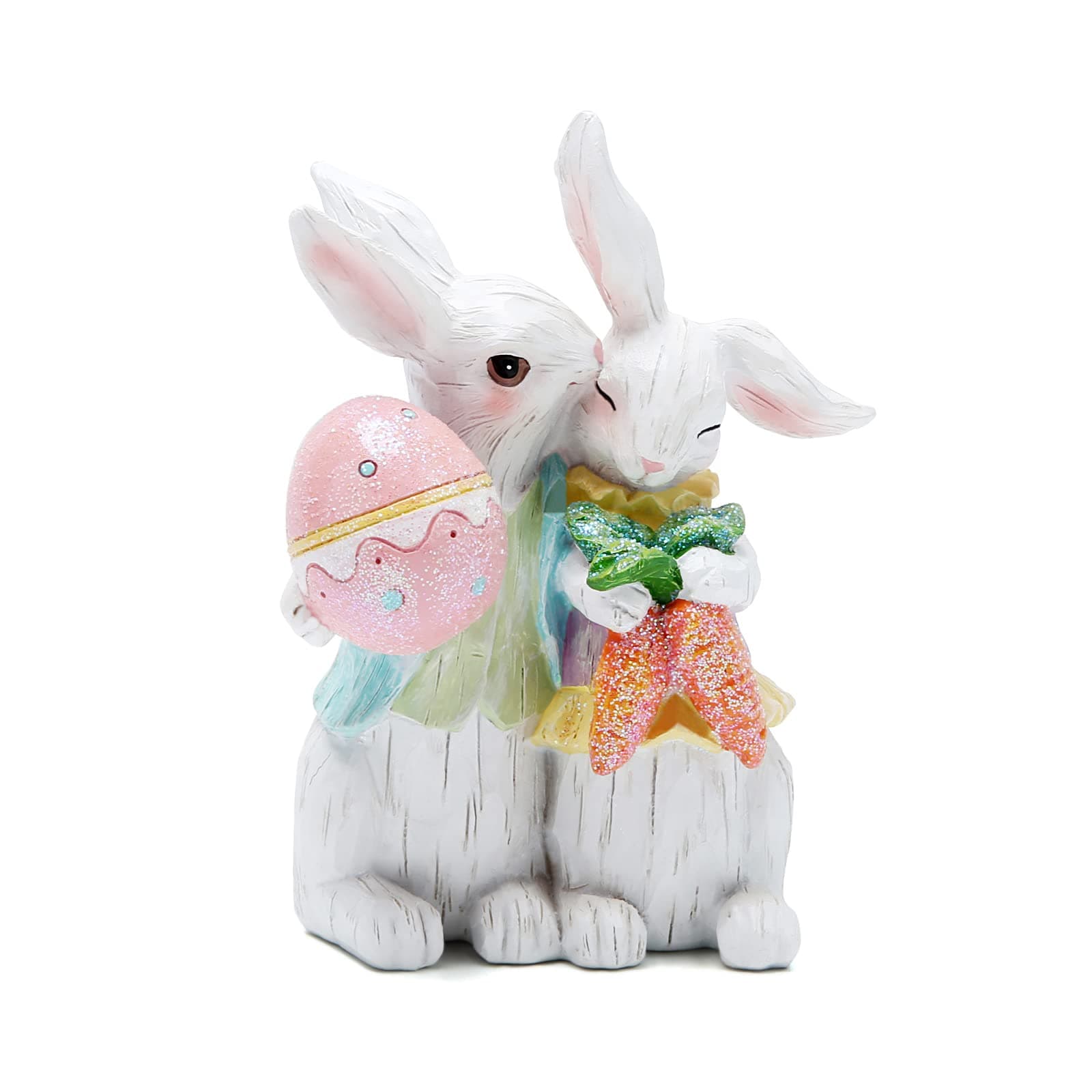 Hodao Easter Bunny Hand-Carved Romantic Couple Decorations Spring Rabbit Deco...