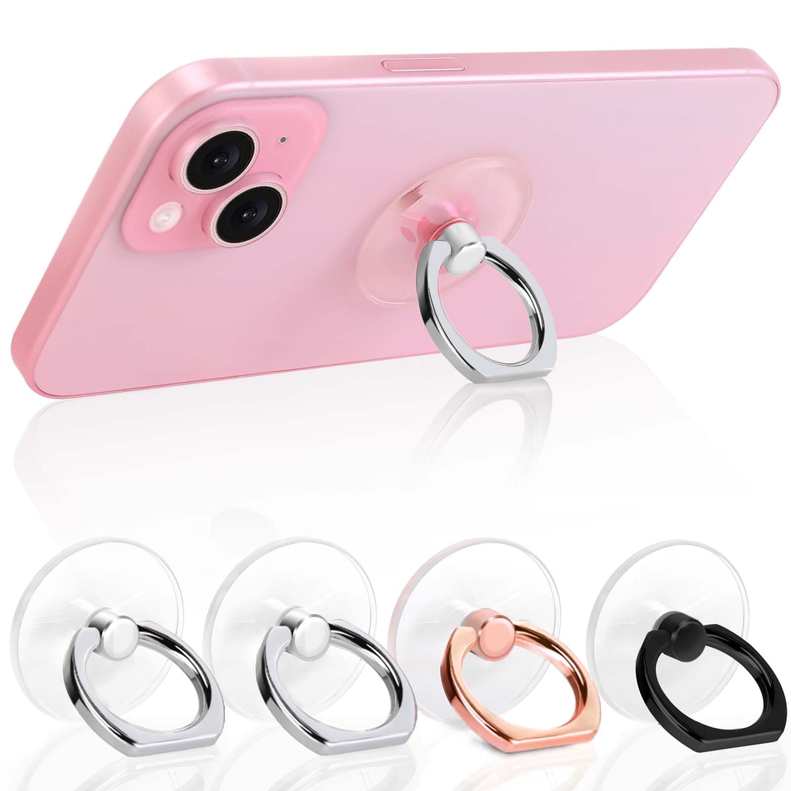 Cell Phone Ring Holder, Transparent Ring Holder 360°Rotation Finger Ring Stand, Clear Cell Phone Kickstand Compatible with Most of Phones, Tablet and Case, (2Silver+1Black+1Rose Gold)
