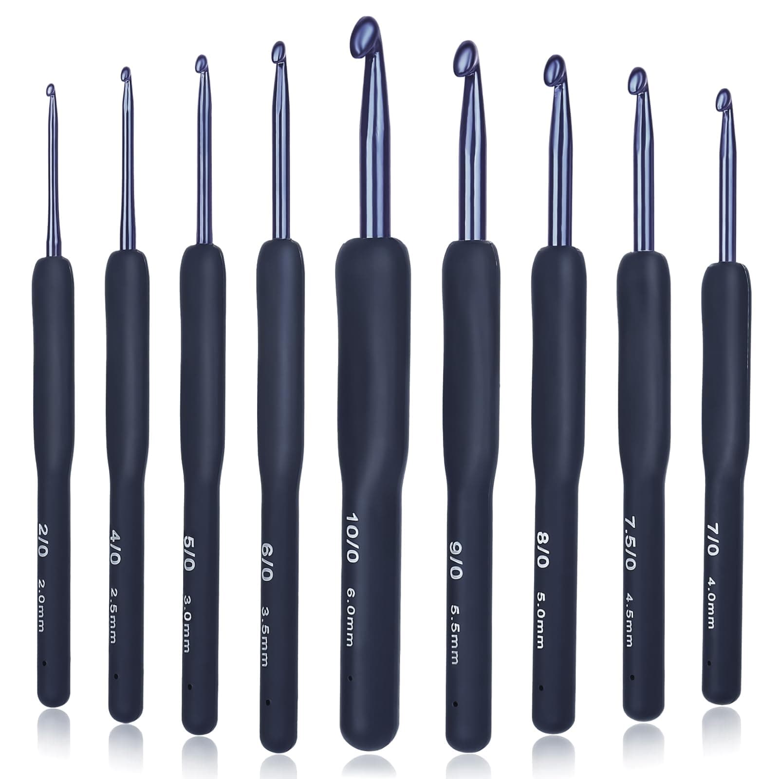 TecoKart® 9 Pcs Ergonomic Crochet Hook Set, Dark Blue Aluminium Crochet Hooks Set, Crochet Kit with Soft Grip Handles, Sizes from 2.0Mm to 6.5Mm, Suitable for Different Skill Levels