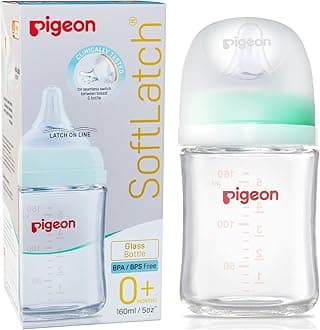 Pigeon Premium Glass Baby Feeding Bottle for New Born | Japan's No.1 Brand | Wide Neck | BPA Free | with Added Anti-Colic | Infants | Toddlers | 0 Months+ Babies |160 ml