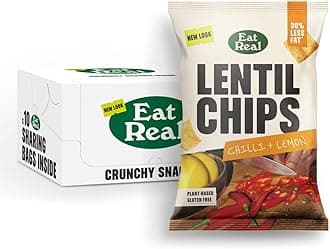 Eat Real, Lentil Chips, Chilli & Lemon, 10 X 95g, Gluten-Free Crisps Multipack, Vegan-Friendly, Healthy Snacks, 30% Less Fat