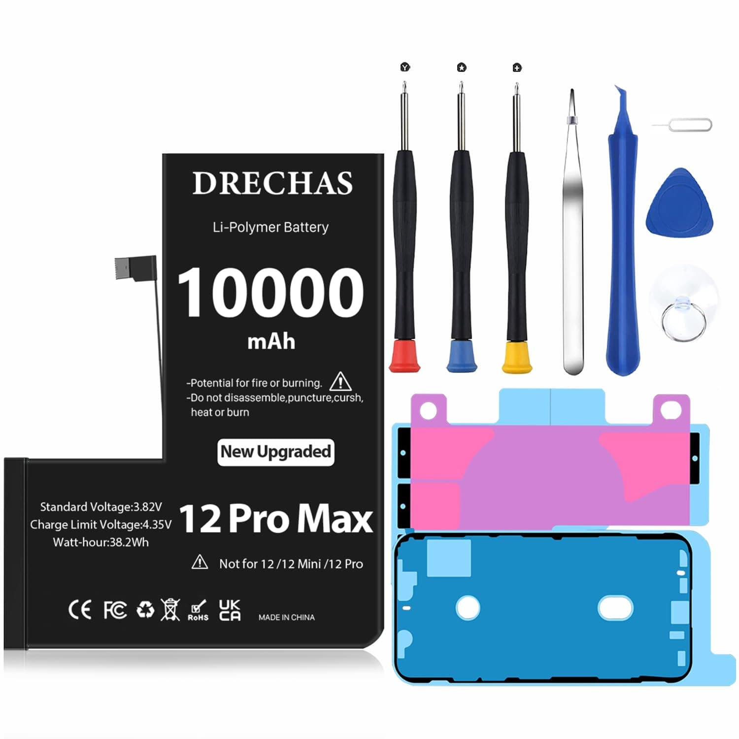 [10000mAh] Battery for iPhone 12 Pro Max, 2025 Capacity 0 Cycle Li-Polymer Replacement Battery for iPhone 12 Pro Max Models A2410,A2411,A2412,A2342 with Complete Professional Repair Tool Kit