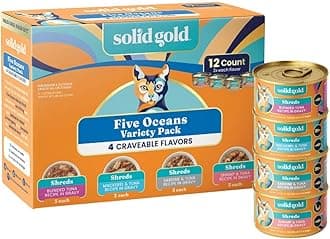 - Solid Gold Wet Cat Food Variety Pack Shreds in Gravy - Healthy Canned Cat Food Made w/Real Tuna & Fish Protein & Vitamins - Grain Free & Gluten Free Canned Meals for Cats & Kittens - 12ct/3oz Can