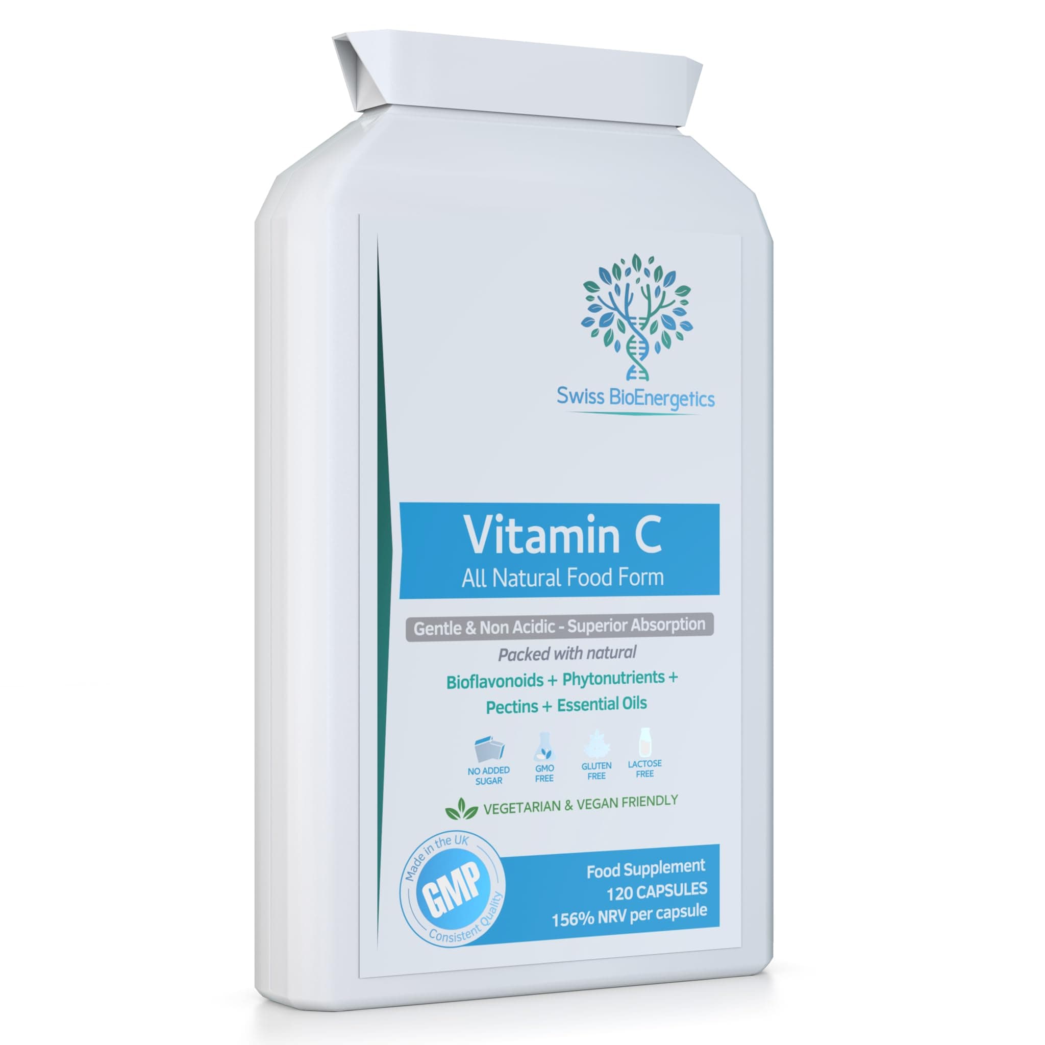 – Natural Vitamin C 120 Capsules – Optimum Absorption All-Natural Food Form - Gentle & Non-Acidic - Packed with Bioflavonoids, Pectins, Essential Oils & phytonutrients - NO Synthetic ascorbic Acid