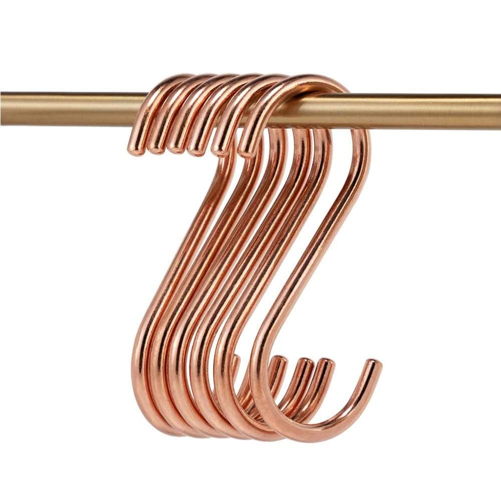 8 Pieces Copper S Hook Rose Gold Brass S Hooks for Hanging Pot Rack Pan 3.7In Heavy Duty Kitchen Garden Shower Purpose Storage Hooks Hangers(for 0.94" Rod)