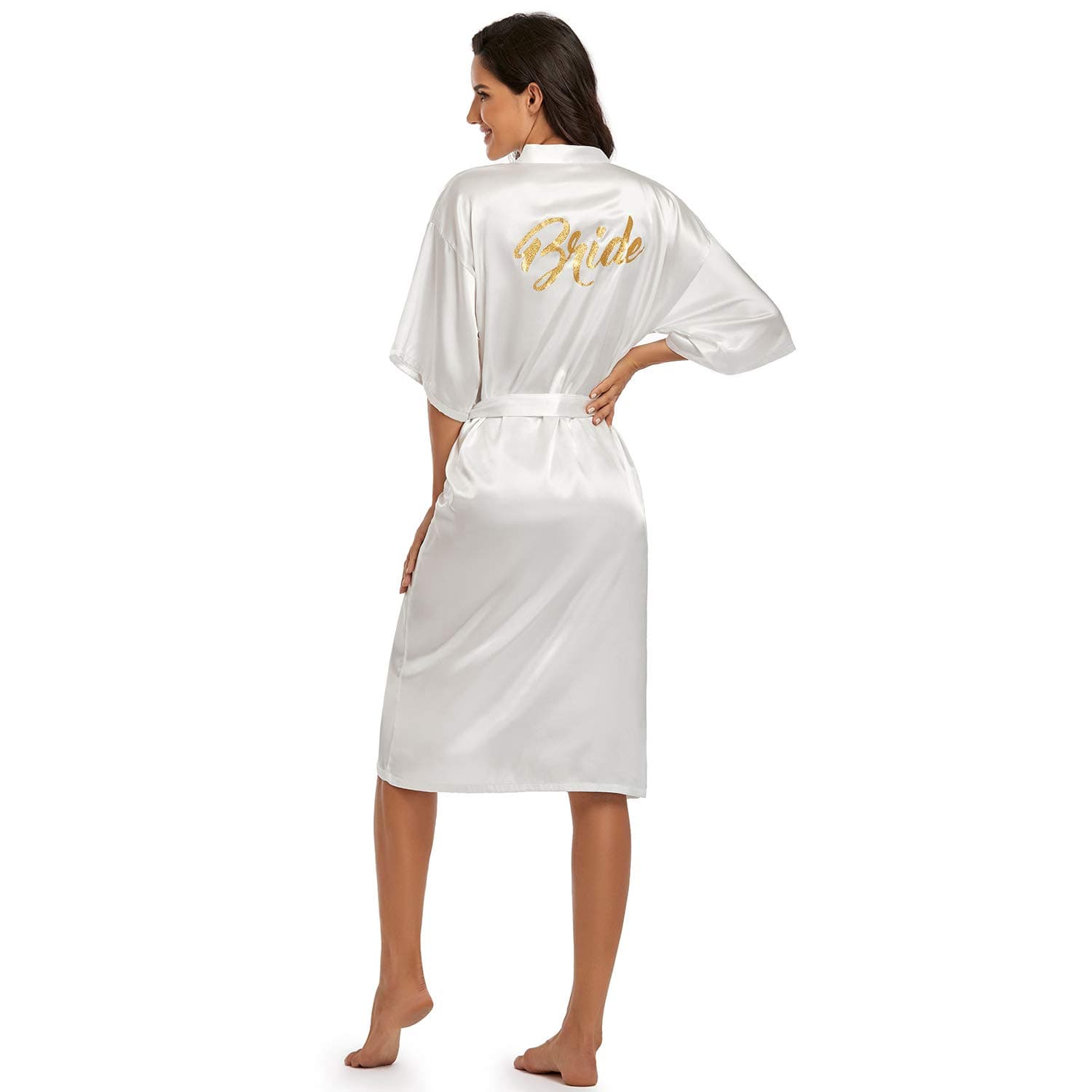 Bride Robe Satin Kimono Wedding Party Getting Ready Robe Gold Glitter Engagement Party Bride to be Party