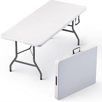 10 Pack of 6 Feet Foldable Table with Built in Handle & Steel Legs | Heavy Duty Portable | Perfect for Party, Dining, Wedding, Events, Picnic Indoor, Outdoor, Camping, Utility, Temporary