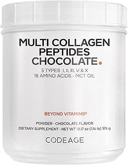- Multi Collagen Chocolate Protein Powder - Hydrolyzed Bovine Collagen Peptides, 5 Collagen Types & MCT Oil - Collagen Creamer, Chocolate Collagen Peptides - Protein Shakes - Non-GMO - 18.17 oz