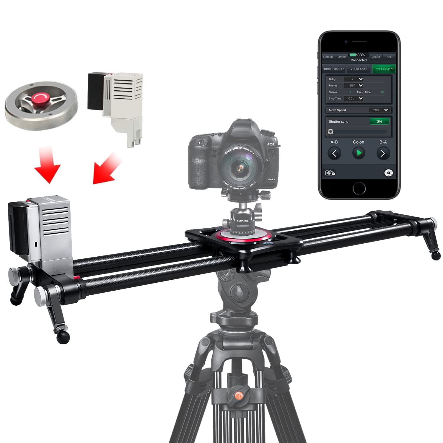ASHANKS Motorized Camera Slider, APP Carbon Fiber Timelapse Rail Track Dolly for DSLR Photo Video Studio Photography, with Motor & Flywheel 31.5"/80cm