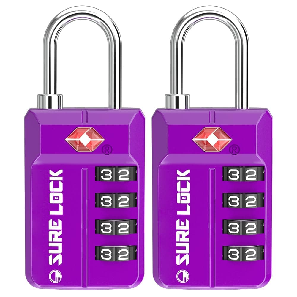 TSA Approved Travel Luggage Locks, Open Alert Combination Lock for School Office & Gym Locker,Toolbox, Pelican Case,Easy Read Dials- 1, 2 & 4 Pack (1, Dark Purple 2 Pack)