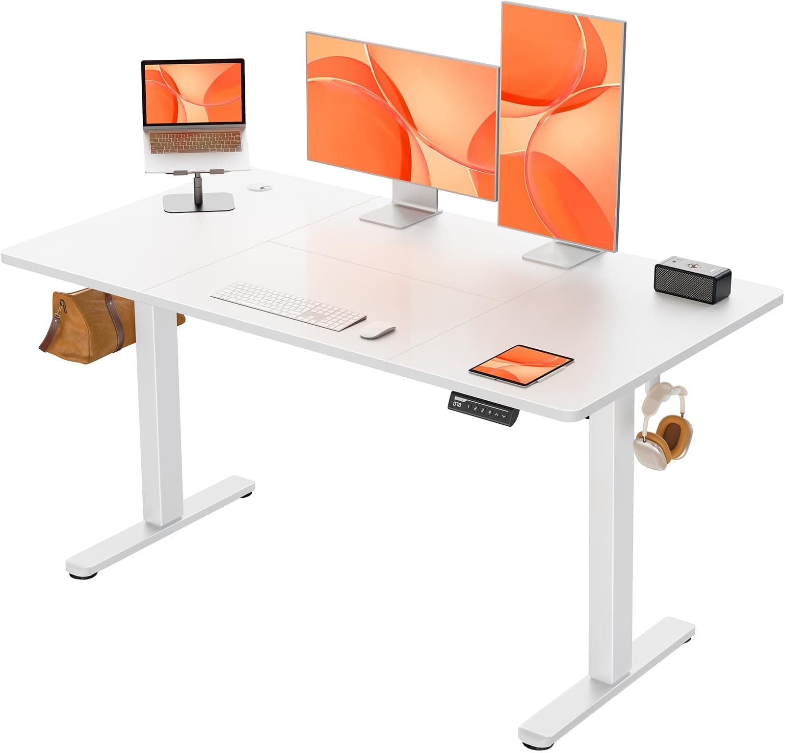 Electric Standing Desk Height Adjustable 140 x 70cm, Sit Stand Desk with 4 Memory Smart Pannel, Home Office Desk with Splice Board