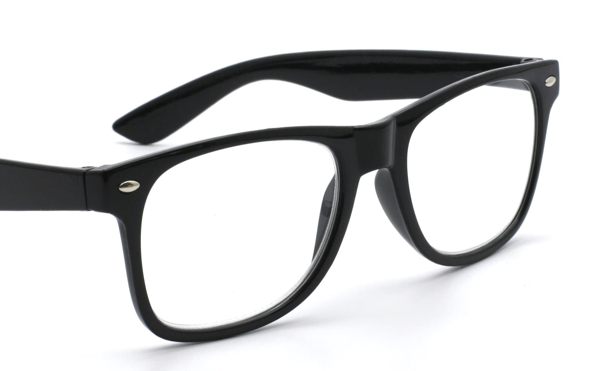 Stylish Reading Glasses, Premium Quality with Plastic Hinges by Amazotti, Free Microfiber Pouch, Solid Shiny Finishing (Shiny Black, 1.50)