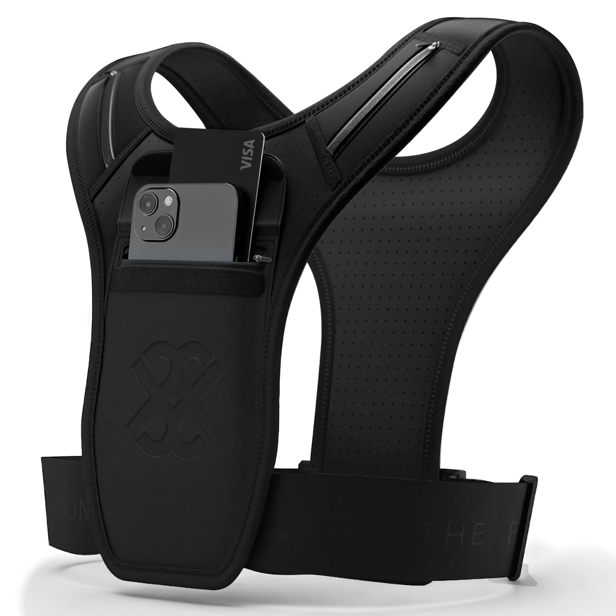 Running Vest Phone Holder | Unisex | One Size | Plus-Sized Mobile Phone Holder Chest Pocket | For Women and Men | Highly Adjustable Waist Belt | 3 Zipped Pockets