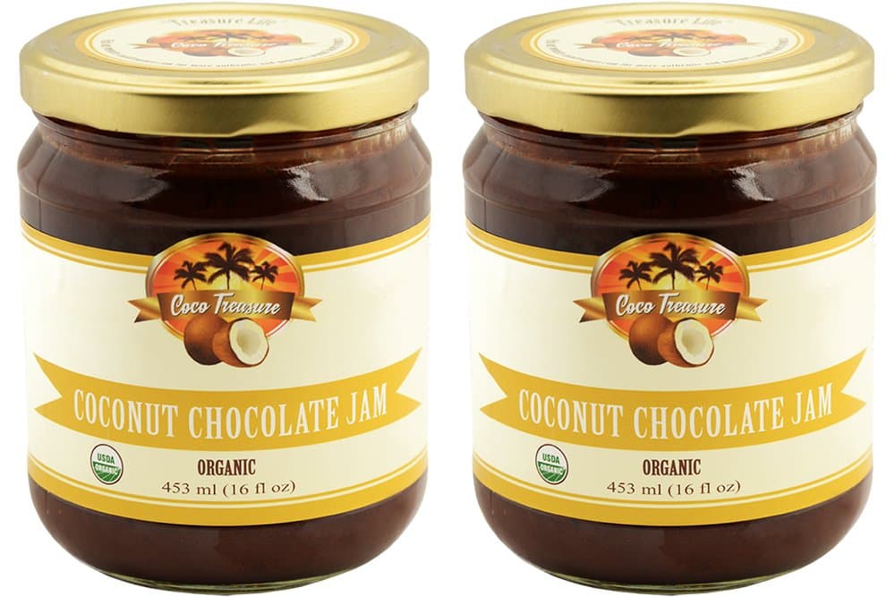 Coco Treasure Organic Coconut Chocolate Jam - 16 Fluid Ounces (Pack of 2), Spread, Vegan, Gluten Free