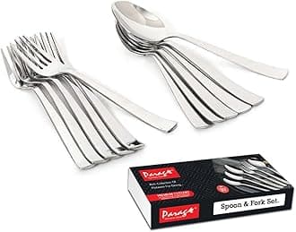 Stainless Steel Spoon Set & Fork Set 12 Pieces for Tea, Coffee, Sugar, Condiments & Spices - Set of 12 Contains Spoons Set of 6 Spoon and Fork Set of 6, Mirror Polished