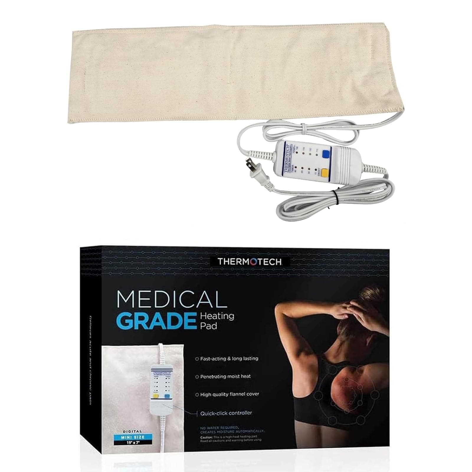 Professional Grade Heating Pad with Automatic Moist Heat by Thermotech, High-Heat Heating pad for Deep Penetrating Heat - 2nd Gen Version (Mini Digital - 19" by 7")
