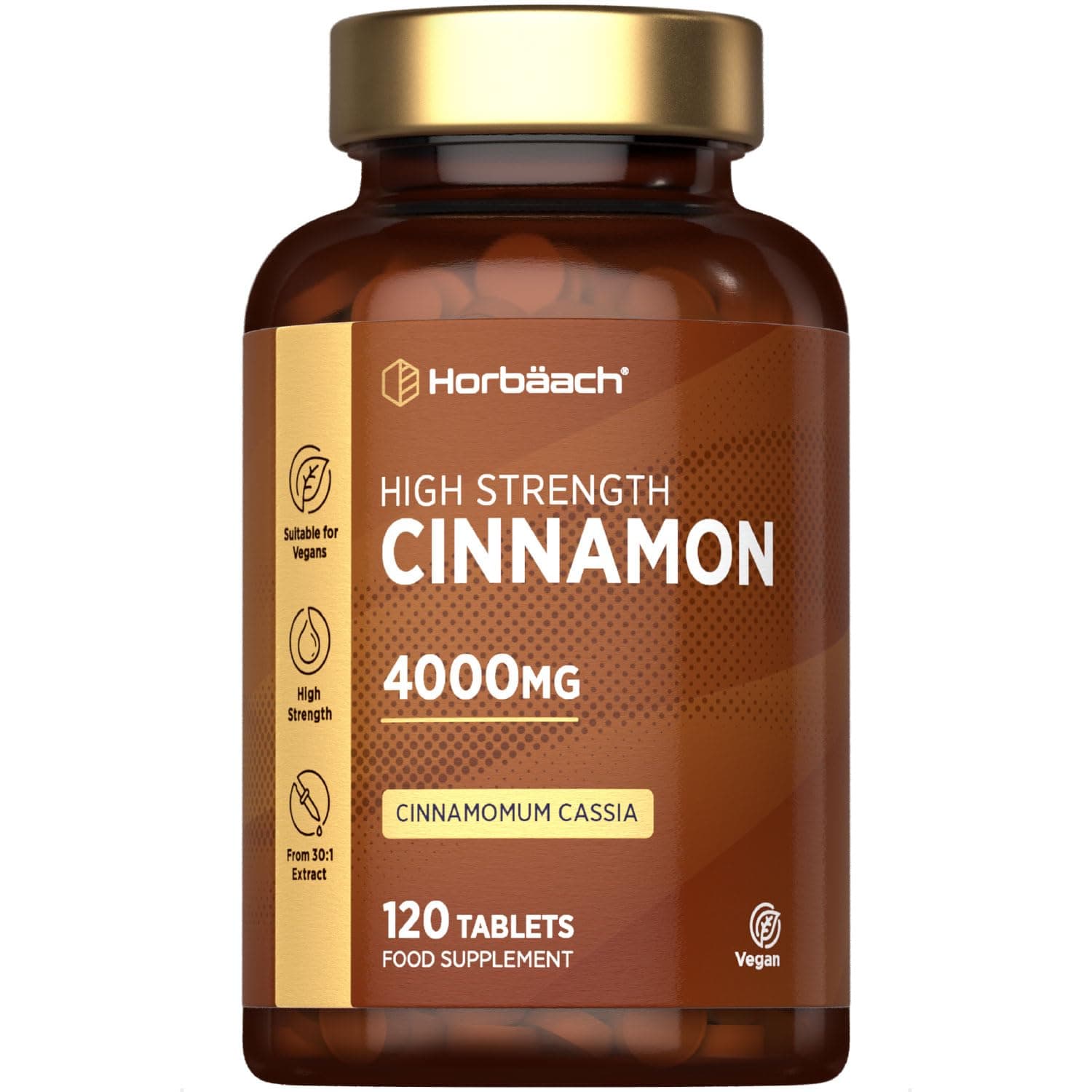 Horbäach Cinnamon Tablets 4000mg | High Strength Cinnamon Extract Supplement | 120 Vegan Tablets | by