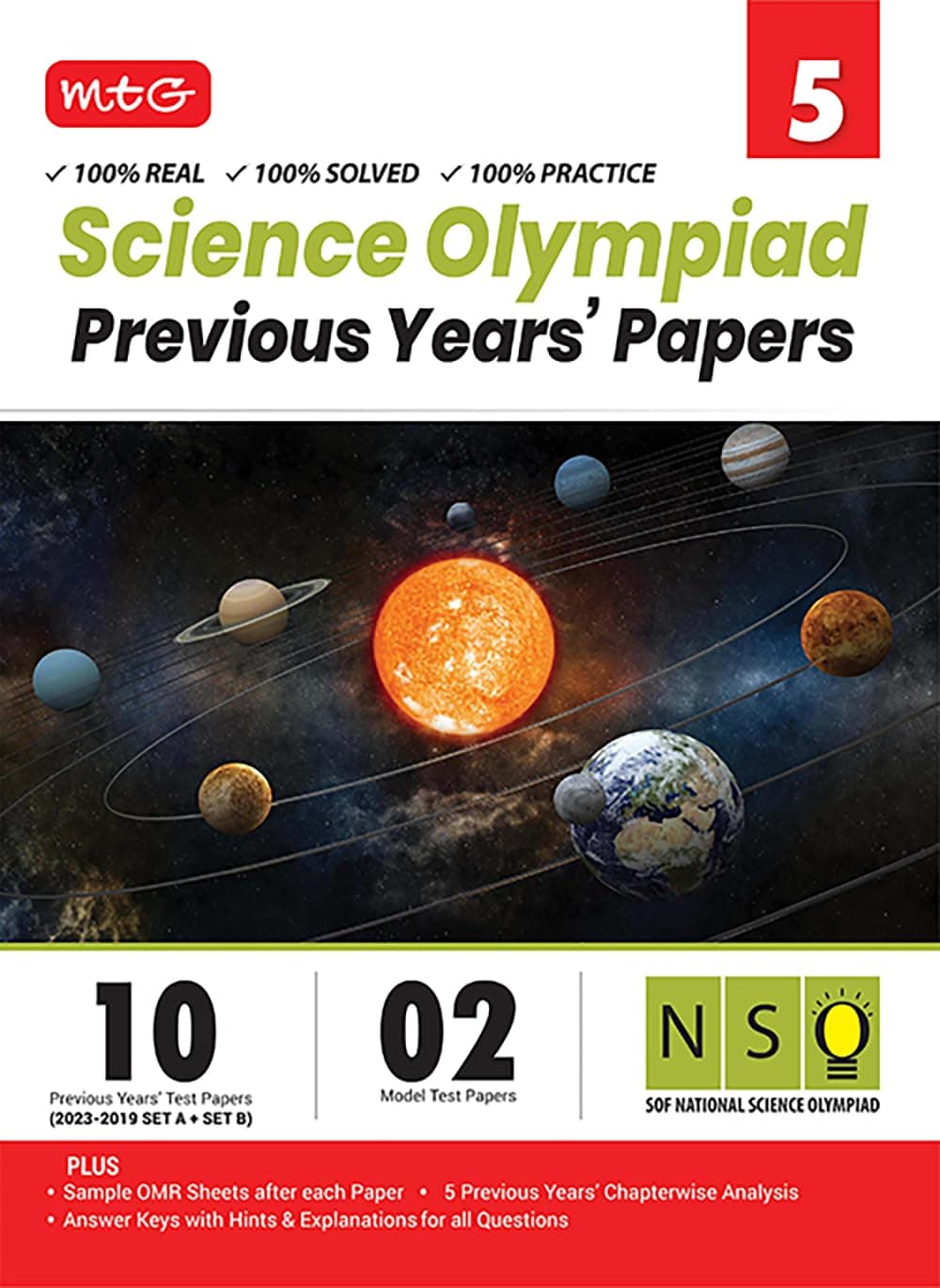 MTG NSO Class-5 Olympiad 10 Previous Years Papers (2023-2019 Set A & B) Science with Mock Test Papers - Sample OMR Sheet with Chapterwise Analysis | SOF Olympiad Books For 2024-25 Exam