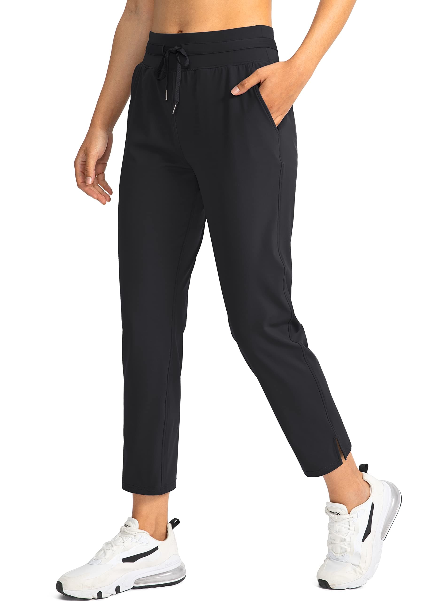 Women's Pants with 4 Pockets 7/8 Stretch High Waisted Sweatpants Travel Athletic Work Golf Pants for Women