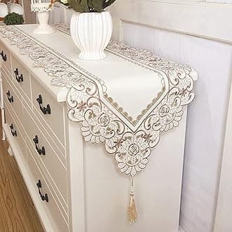 Embroidered Lace Table Runner,Arzoe Elegant Vintage Mantel Scarf,Dresser Scarves Cabinet Dining Room Table Decoration