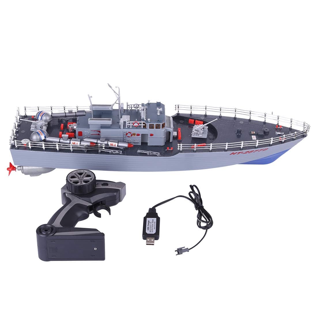 Koyae RC Boat, 1: 115 Remote Control Torpedo Boat 2.4Ghz 4CH Military Battleship Toy, RC Warship for Kids and Adults