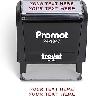 Promot Self Inking 2 Line Custom Stamp - Personalized Name Stamp for Office, Teacher, Address & Business Label Stamp - Choose Font, Ink Color, Pad, for Personal & Professional Use - Medium