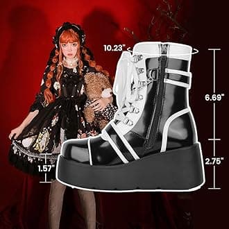 Accloris Platform Ankle boots for Women Goth Rave Boots Kawaii Shoes High Heel Round Toe Zipper Wedges Mid Calf Booties